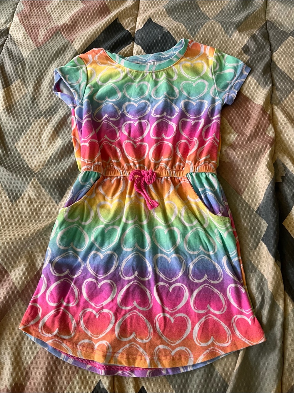 Kidgets Rainbow Heart Print Dress - Multicolor